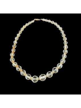 Clear Crystal Glass Graduated Beads Choker Necklace Vintage 1960s